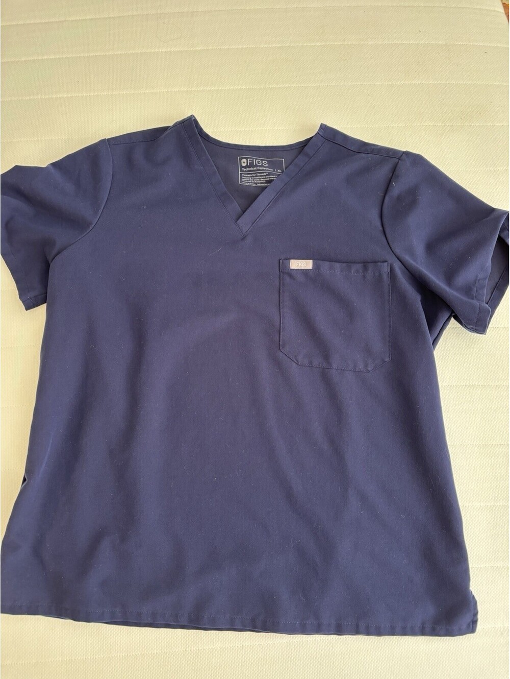 FIGS Navy Blue Scrub Top XL Technical Collection V-Neck Medical Nurse Uniform